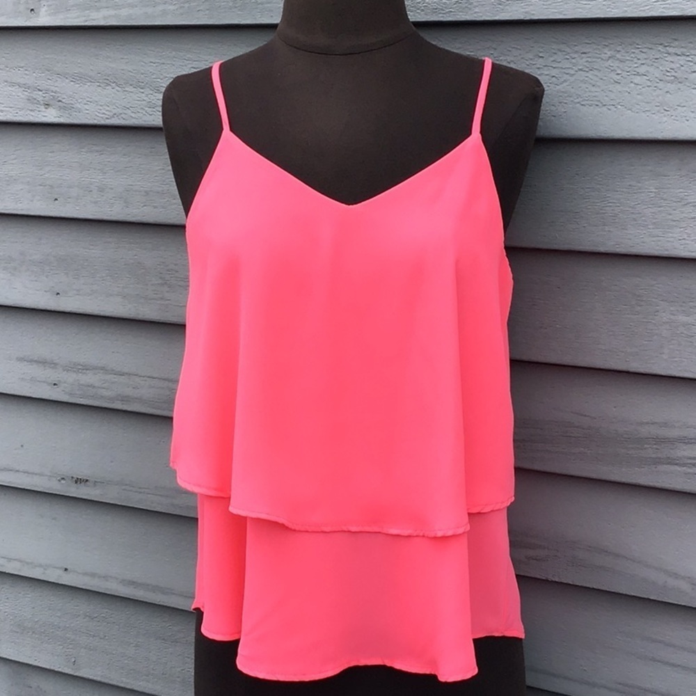 Annabella Neon Pink Double Layer Sheer Top Small - Picture 1 of 7